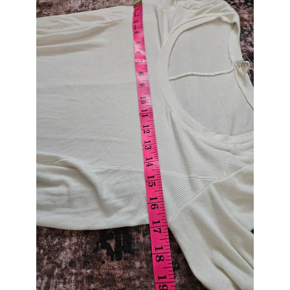 Free People Ribbed Thermal Scoop Neck Long Sleeve Top White XS